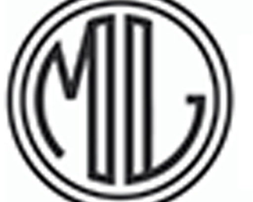 Black and white circular logo with stylized letters.