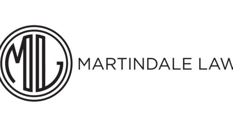 Stylized black logo with letter M and the word MARTINDALY.